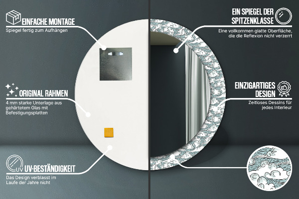 Round mirror frame with print Clouds