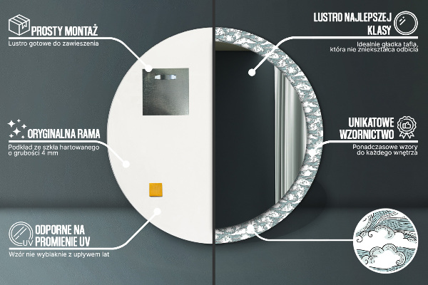 Round mirror frame with print Clouds