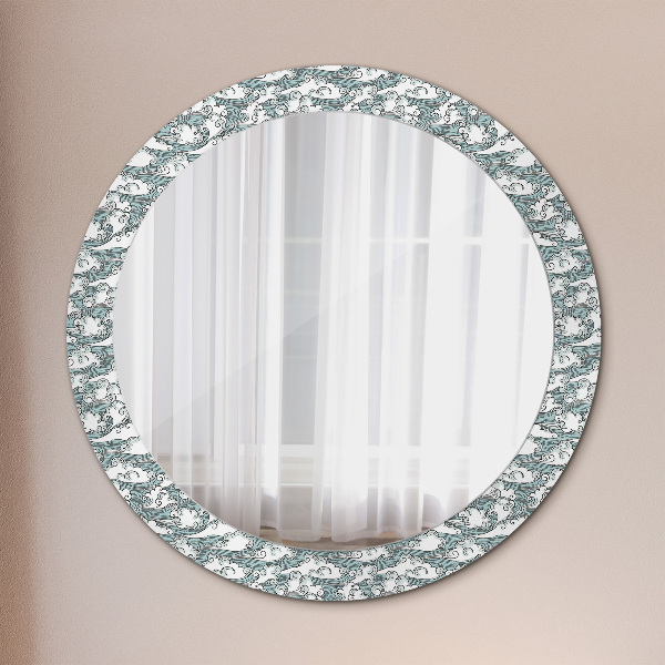 Round mirror frame with print Clouds