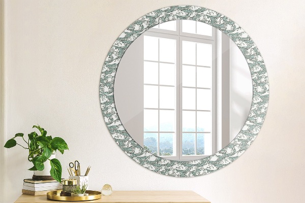 Round mirror frame with print Clouds