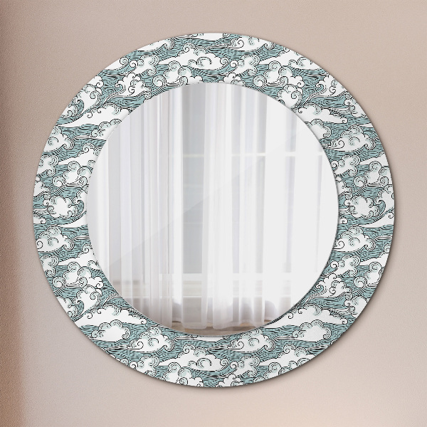 Round mirror frame with print Clouds