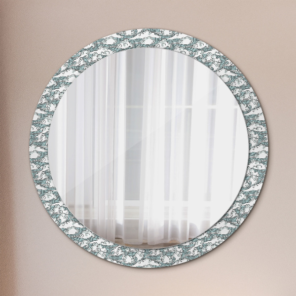 Round mirror frame with print Clouds