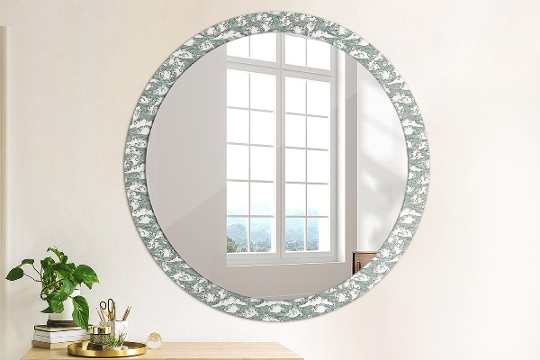 Round mirror frame with print Clouds