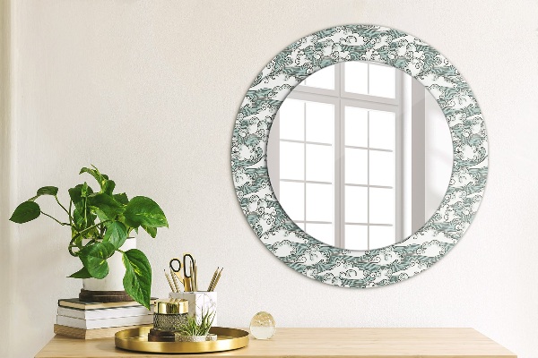 Round mirror frame with print Clouds