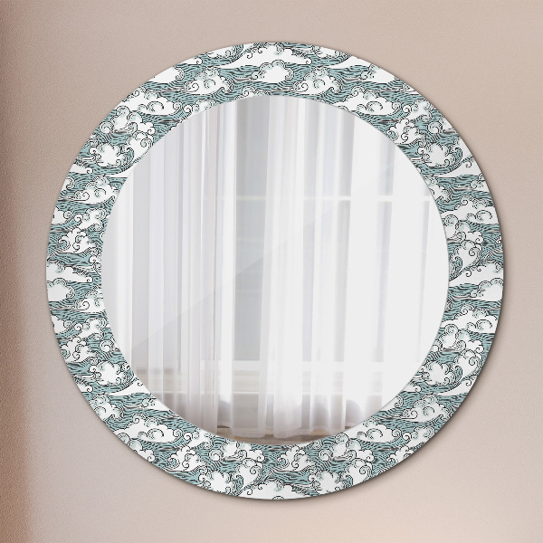 Round mirror frame with print Clouds