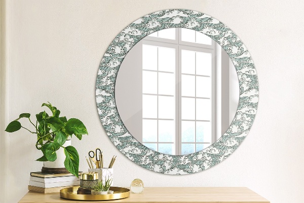Round mirror frame with print Clouds