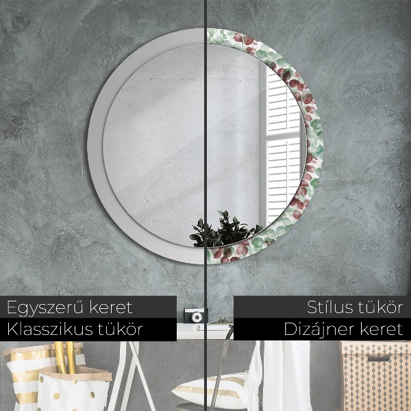 Round mirror frame with print Eucalyptus