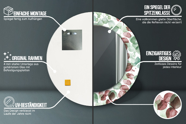 Round mirror frame with print Eucalyptus