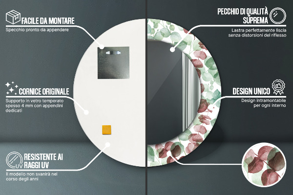 Round mirror frame with print Eucalyptus