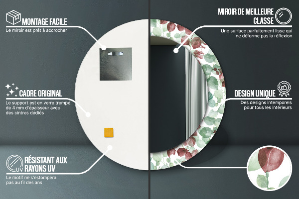 Round mirror frame with print Eucalyptus