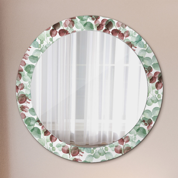 Round mirror frame with print Eucalyptus