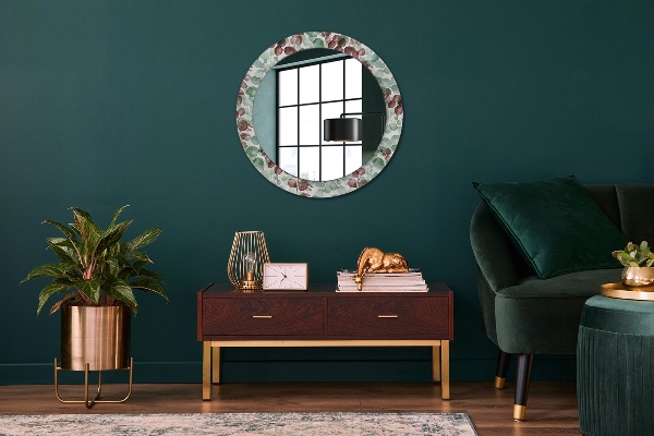 Round mirror frame with print Eucalyptus