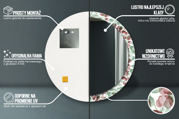 Round mirror frame with print Eucalyptus