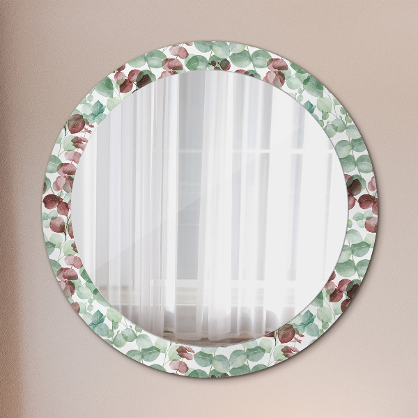 Round mirror frame with print Eucalyptus