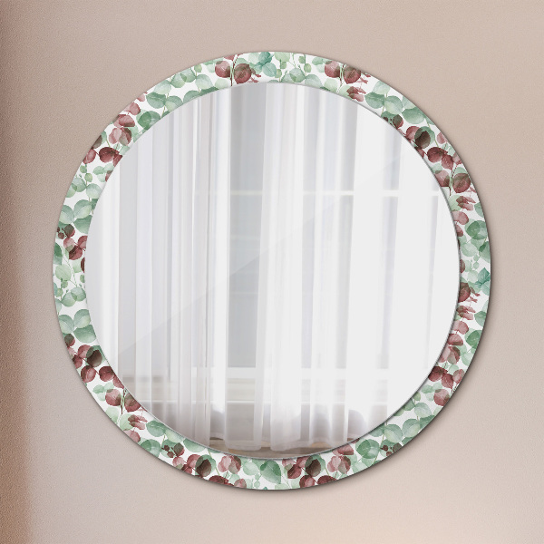 Round mirror frame with print Eucalyptus