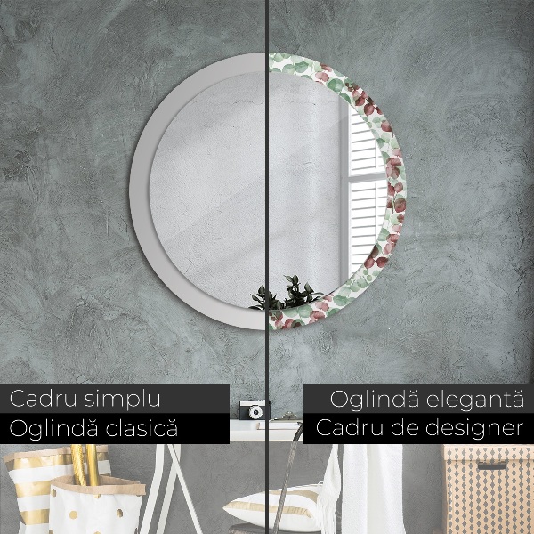 Round mirror frame with print Eucalyptus