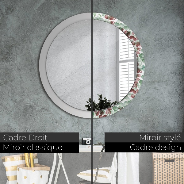 Round mirror frame with print Eucalyptus