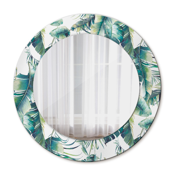 Round mirror frame with print Leaves