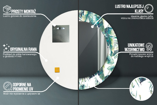 Round mirror frame with print Leaves