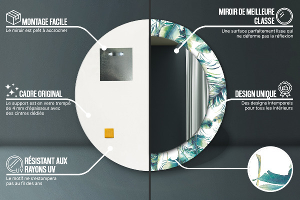 Round mirror frame with print Leaves