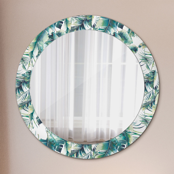 Round mirror frame with print Leaves