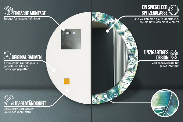 Round mirror frame with print Leaves