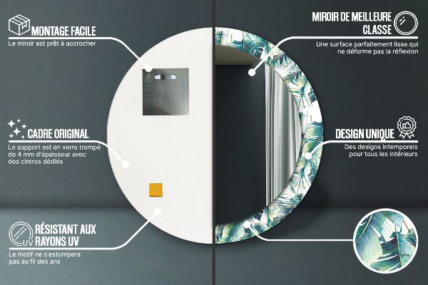 Round mirror frame with print Leaves