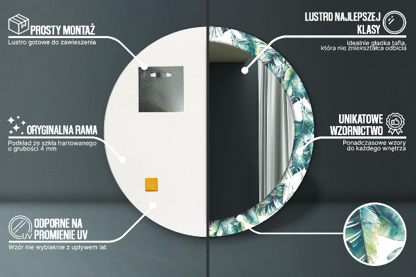 Round mirror frame with print Leaves