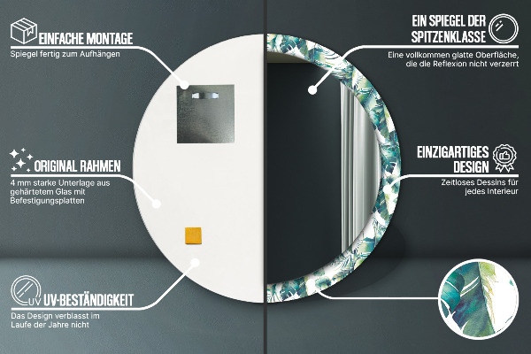 Round mirror frame with print Leaves