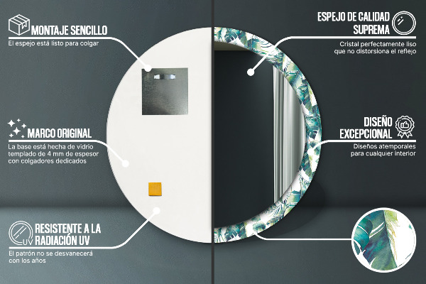 Round mirror frame with print Leaves