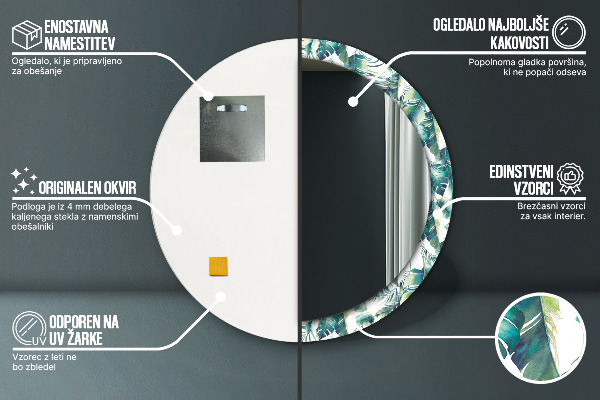 Round mirror frame with print Leaves