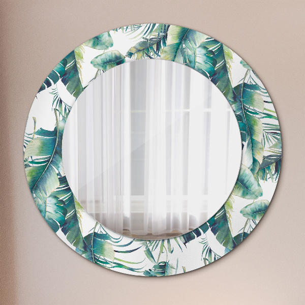 Round mirror frame with print Leaves