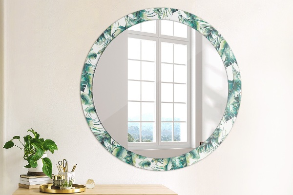 Round mirror frame with print Leaves