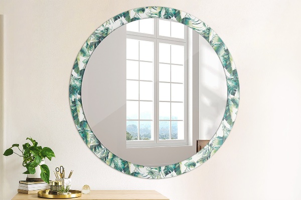 Round mirror frame with print Leaves