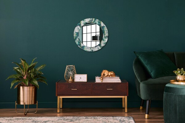Round mirror frame with print Leaves