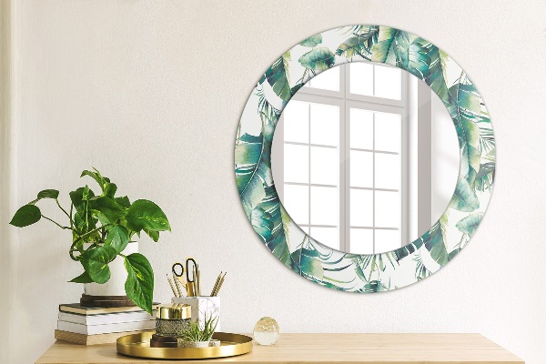 Round mirror frame with print Leaves