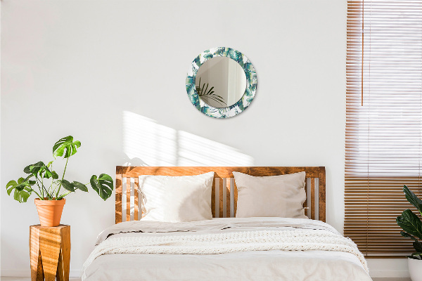 Round mirror frame with print Leaves