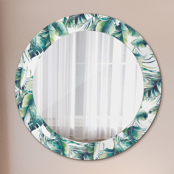 Round mirror frame with print Leaves