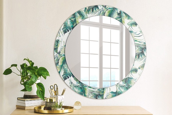 Round mirror frame with print Leaves