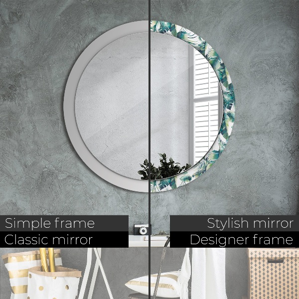 Round mirror frame with print Leaves