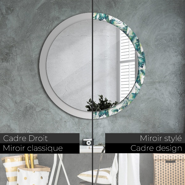 Round mirror frame with print Leaves