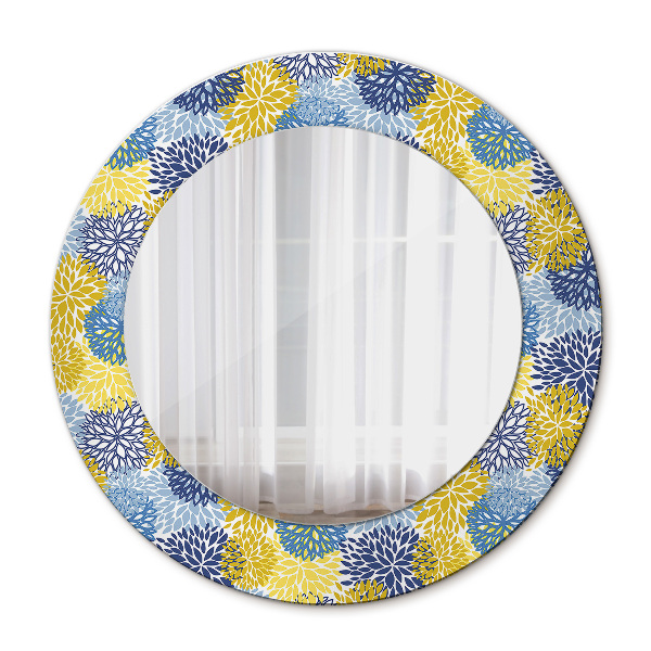 Round wall mirror decor Blue flowers