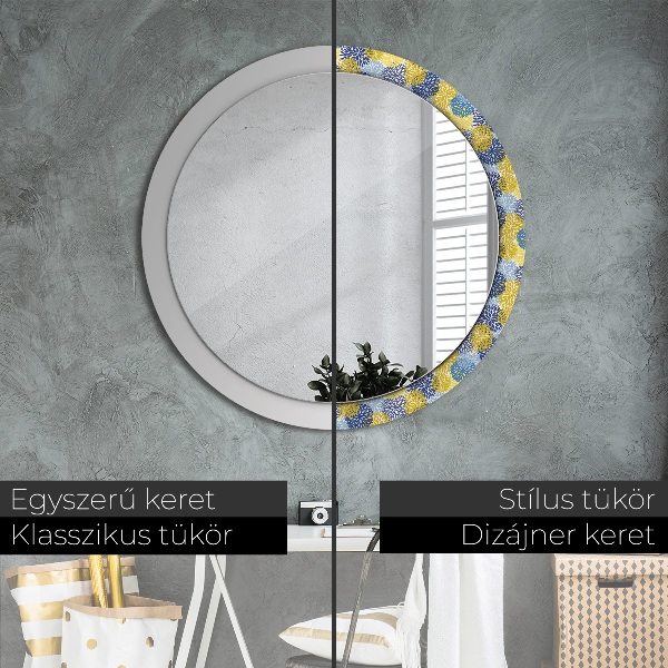 Round wall mirror decor Blue flowers