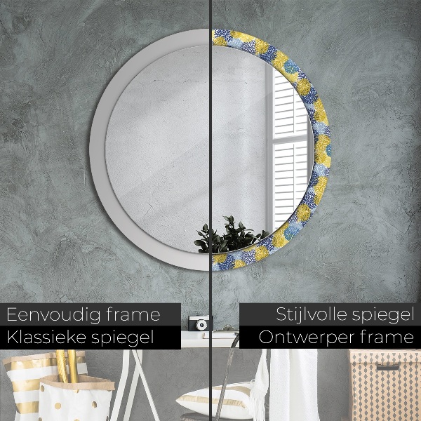 Round wall mirror decor Blue flowers