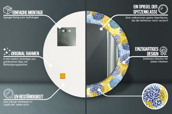 Round wall mirror decor Blue flowers