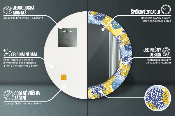 Round wall mirror decor Blue flowers