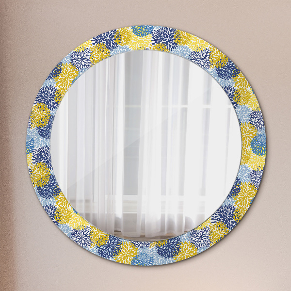 Round wall mirror decor Blue flowers