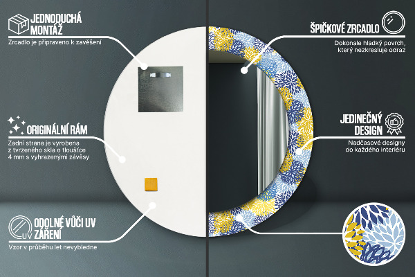 Round wall mirror decor Blue flowers