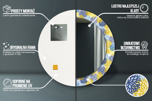 Round wall mirror decor Blue flowers