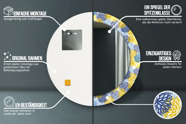 Round wall mirror decor Blue flowers